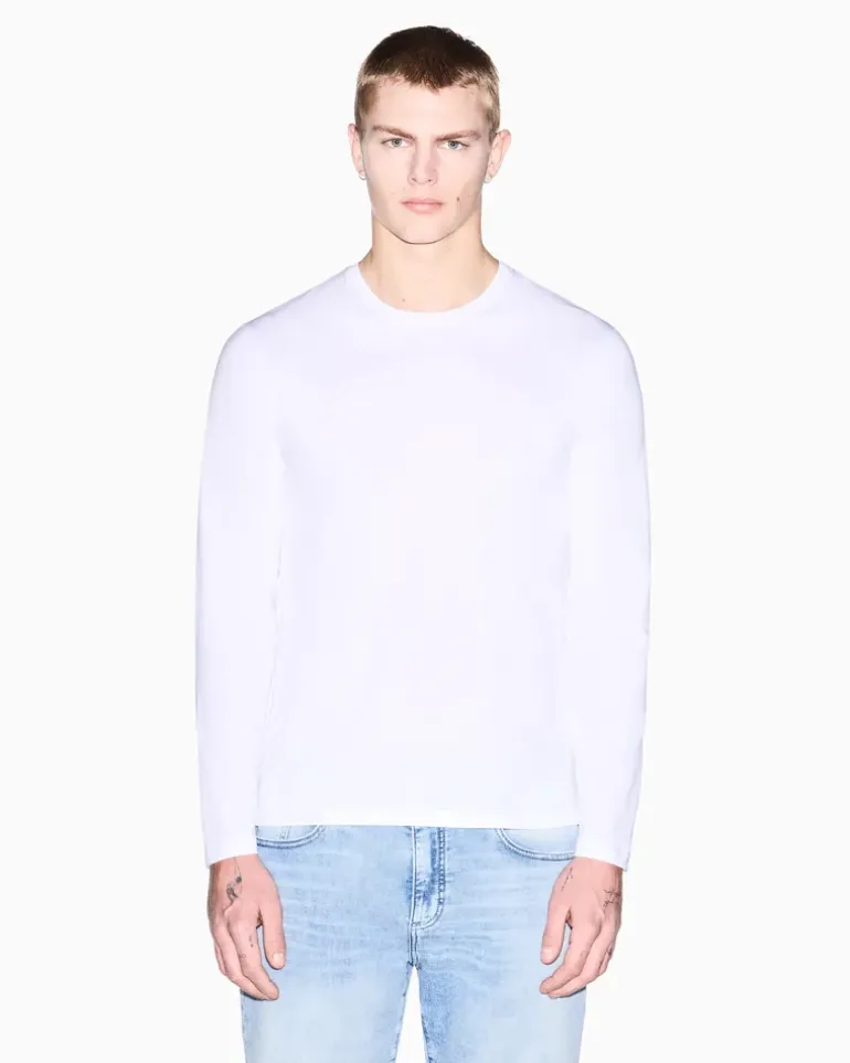 Rundhals-Langarmshirt aus Pima-Baumwolljersey Essential Weiß
