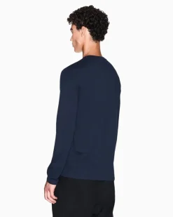 Rundhals-Langarmshirt aus Pima-Baumwolljersey Essential Marineblau