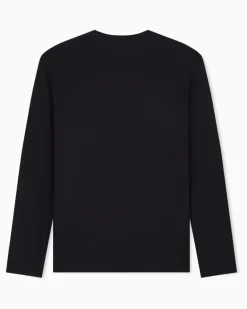 Rundhals-Langarmshirt aus Pima-Baumwolljersey Essential Schwarz