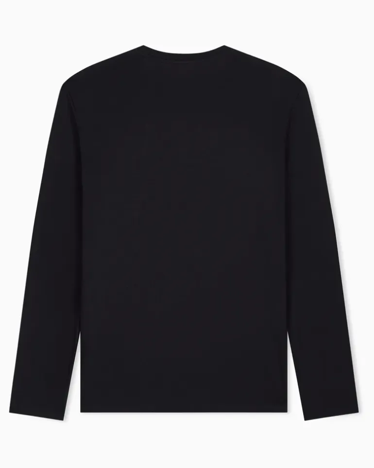 Rundhals-Langarmshirt aus Pima-Baumwolljersey Essential Schwarz