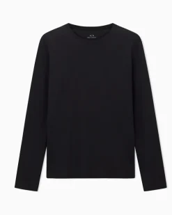 Rundhals-Langarmshirt aus Pima-Baumwolljersey Essential Schwarz