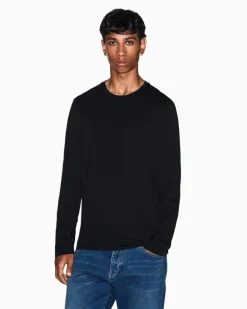 Rundhals-Langarmshirt aus Pima-Baumwolljersey Essential Schwarz