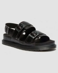 San Two Strap Croc Embossed Leder Sandalen in Braun, Größe