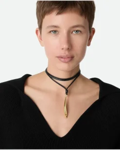Sardine Halskette aus Leder-Schwarz - Damen