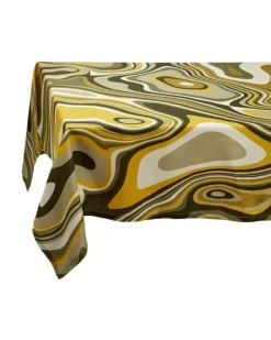 Sateen Waves Tischdecke aus Leinen - Grün