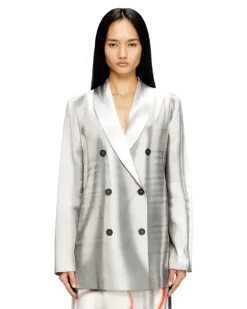 Satinblazer mit Trompe-l'ail-Drapierung - Jacken - Damen - Bunt