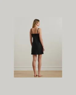 Satinkleid mit Doppelträgern und Spitze Black