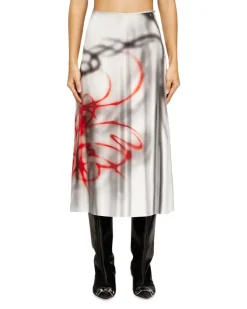 Satin-Midirock mit Graffiti-Print - Röcke - Damen - Grau