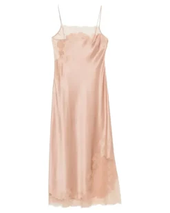 Satin-Nachthemd mit Spitzenborten - Rosa