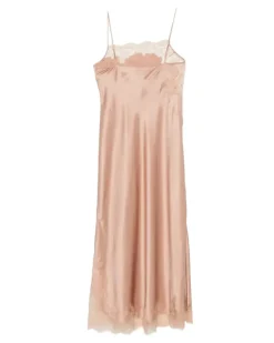 Satin-Nachthemd mit Spitzenborten - Rosa