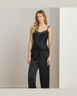 Satin-Pyjama mit Trägertop Black