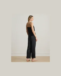 Satin-Pyjama mit Trägertop Black