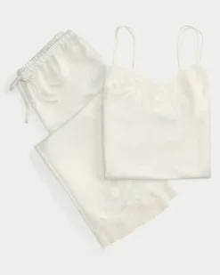 Satin-Pyjama mit Trägertop White