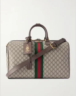 Savoy Leather-Trimmed Coated-Canvas Weekend Bag Neutrals