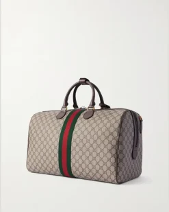Savoy Leather-Trimmed Coated-Canvas Weekend Bag Neutrals