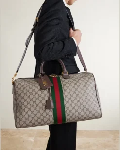 Savoy Leather-Trimmed Coated-Canvas Weekend Bag Neutrals