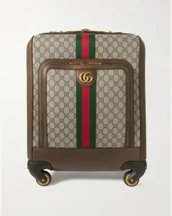 Savoy Leather-Trimmed Printed Coated-Canvas Suitcase Neutrals