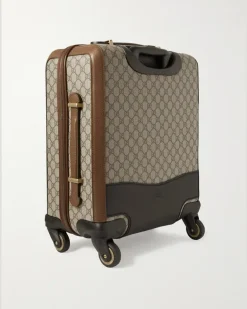 Savoy Leather-Trimmed Printed Coated-Canvas Suitcase Neutrals