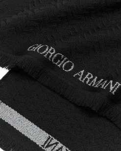 Schal aus reiner Schurwolle in Jacquard-Stoff-Verarbeitung Schwarz