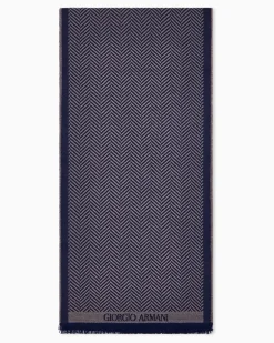 Schal aus Schurwolle mit Fischgrätmuster und Fransen Beige