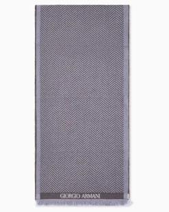 Schal aus Schurwolle mit Fischgrätmuster und Fransen Beige