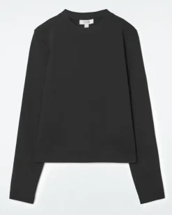 Schlichtes Langarmshirt Mit Normaler Passform Schwarz