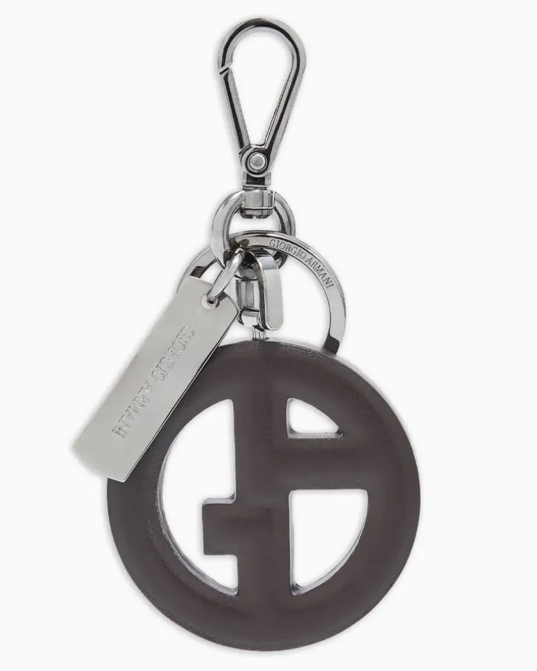 Schlüsselanhänger aus Leder mit rundem Cut-out-Emblem Braun