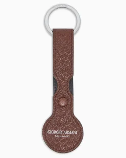 Schlüsselanhänger mit AirTag-Halter, gefertigt aus genarbtem Kalbsleder Braun