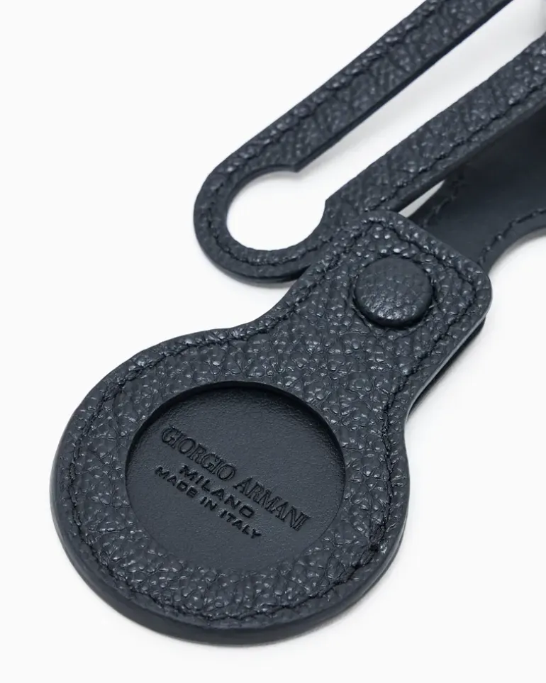 Schlüsselanhänger mit AirTag-Halter, gefertigt aus genarbtem Kalbsleder Schwarz