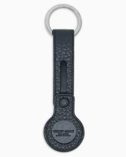 Schlüsselanhänger mit AirTag-Halter, gefertigt aus genarbtem Kalbsleder Schwarz