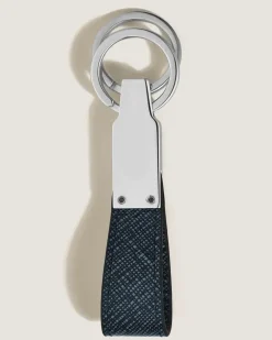 Schlüsselanhänger mit Schlaufe aus Sartorial Leder - Tweed-Blau - Leder - MB220397 - Schlüsselringe & Schlüsseletuis