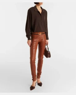 Schmale Hose Carolyn aus Leder Braun