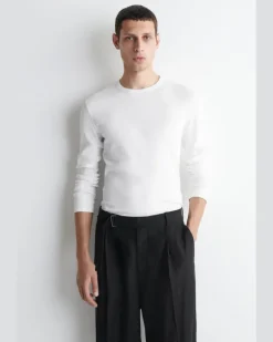 Schmales, Geripptes Langarmshirt Aus Baumwolle Weiß
