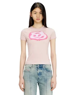 Schmales T-Shirt mit Logo im Graffiti-Stil - T-Shirts - Damen - Rosa