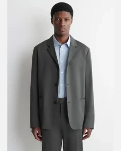 Schmal Geschnittener Blazer Aus Baumwolle Grau