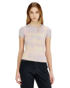 Schmal geschnittenes Jersey-Top mit Grafikdruck - Oberteile - Damen - Violett