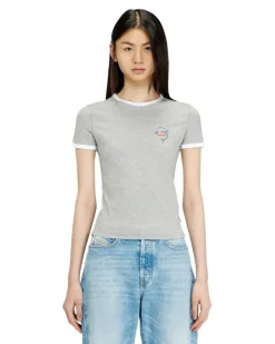 Schmal geschnittenes T-Shirt mit Delfin-Print - T-Shirts - Damen - Grau