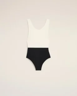 Schwarz-weißer Einteiler aus Nylon Weiß für Damen Weiss