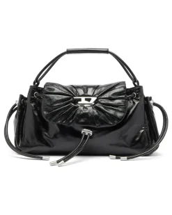 Scrunch-D - Top-Handle-Tasche aus glänzendem Leder mit Falten - Handtaschen - Damen - Schwarz
