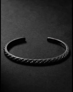 Sculpted Cable Titanium Diamond Cuff Black