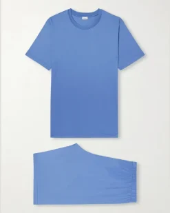 Sea Island Cotton-Jersey Pyjama Set Blue