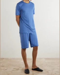 Sea Island Cotton-Jersey Pyjama Set Blue