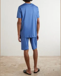 Sea Island Cotton-Jersey Pyjama Set Blue