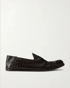 Sebastian Croc-Effect Leather Loafers Brown