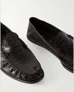 Sebastian Croc-Effect Leather Loafers Brown