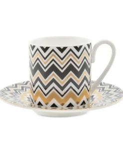 Sechsteiliges Kaffeeservice mit Zickzackmuster - Gold