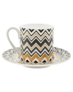 Sechsteiliges Kaffeeservice mit Zickzackmuster - Gold