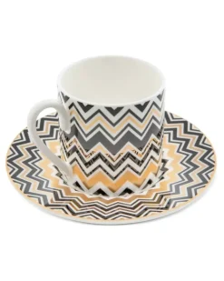 Sechsteiliges Kaffeeservice mit Zickzackmuster - Gold
