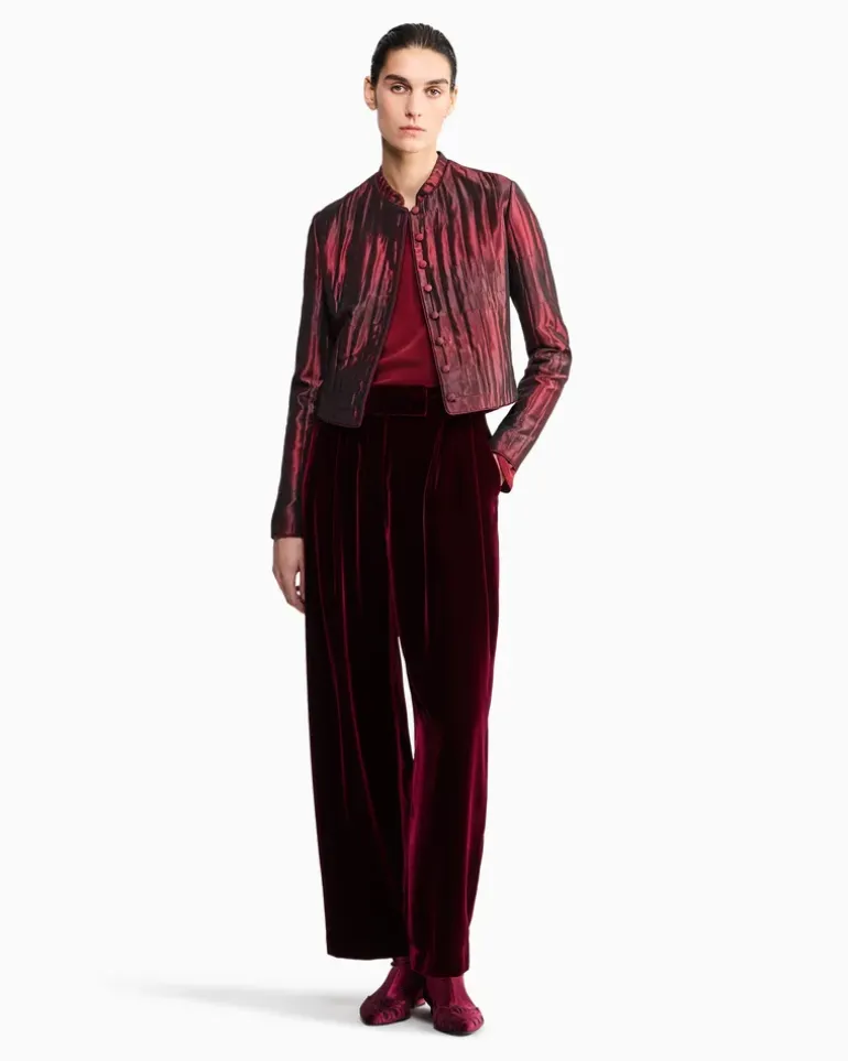 Seidenbluse aus Stretch-Crepe mit Rundhalsausschnitt Burgunderrot