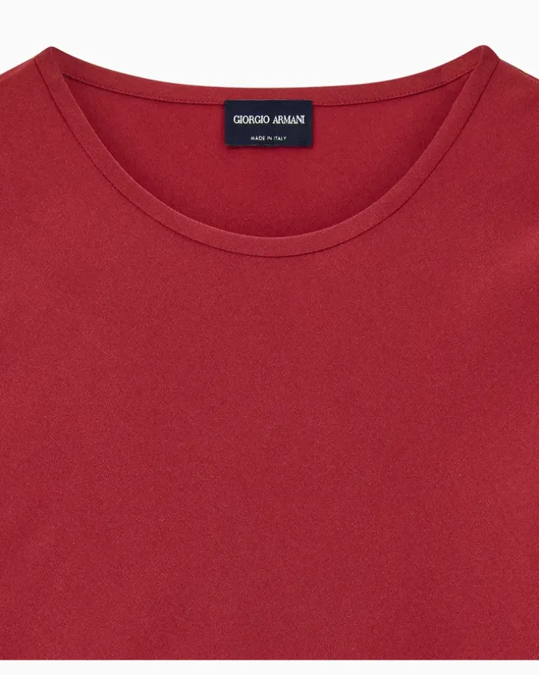 Seidenbluse aus Stretch-Crepe mit Rundhalsausschnitt Burgunderrot